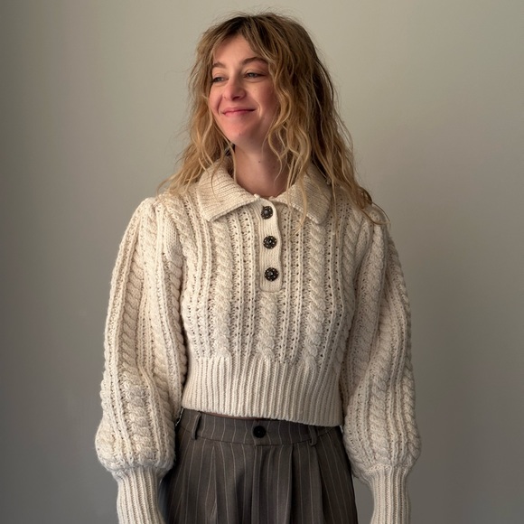 Zara Sweaters Zara Cream Sweater With Jeweled Buttons Poshmark